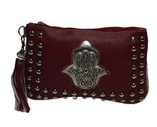 Bolso sin asas de cuero sintético marroquí informal de noche bolso de cosméticos borgoña