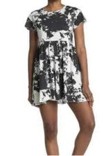 ABOUND T-Shirt Vestido Mujer Talla S Blanco y Negro Jersey Manga Gorra Nuevo