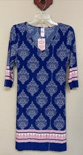 Vestido boutique pulóver rosa coco para mujer pequeño azul hasta la rodilla ¡NUEVO CON ETIQUETAS! A3295