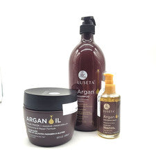 Luseta Aceite de Argán Set de Cuidado del Cabello Champú, Mascarilla y Suero Paquete de 3 Sin Sulfatos