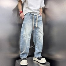 Moda Para hombres Pantalones de mezclilla rectos con cordón Pantalones de mezclilla Sueltos Informales Pantalones Clásic