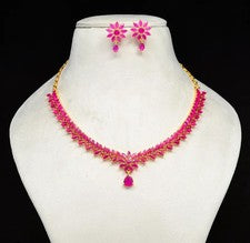 Juego de collar de rubí | Joyería chapada en oro de 22K