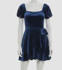 Vestido Trixxi Para Mujer Junior Azul Manga Abullonada Imitación Envoltura Ajuste y Acampanado, Talla S