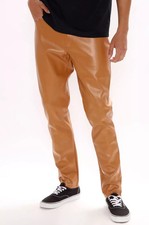Pantalones de mezclilla para hombre CUERO DE VACA GENUINO estilo 5 bolsillos moto marrón