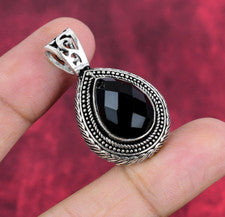 Colgante de boda de plata esterlina maciza 925 hecho a mano con piedras preciosas de espinela negra joyería