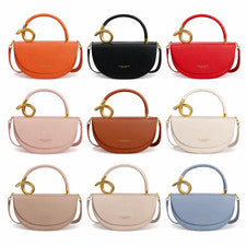 Bolso de mano bandolera de cuero de media luna para mujer asa dorada en espiral - 8 colores
