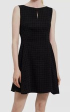 Minivestido para mujer Theory negro estampado a cuadros cuello dividido talla 2 $395