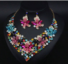 JUEGO DE JOYAS - 3 piezas Collar y Pendientes de Lujo Colorido Flor Cristal