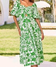 Maxi Vestido BTFBM Mangas Abullonadas Vestido para el Sol Verano Para Mujer Talla Mediana Nuevo con Etiquetas
