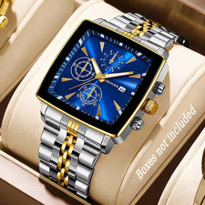 Orologio Uomo Quadrato Elegante Quarzo Acciaio con Data