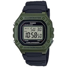 Reloj digital Casio resistente al agua negro y verde para hombre - W-218H-3AVCF