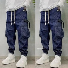 Pantalones ajustados de mezclilla de moda para hombre Pantalones cargo con cordón Monos Pantalones informales