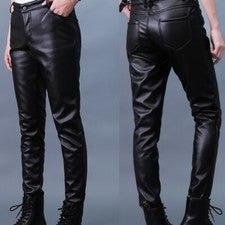 Hombres Imitación Cuero Pantalones Aspecto Húmedo Elastizados PU Leggings Pantalones Calce Ajustado Moda