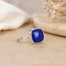 Anillo Cojín Lapislázuli Natural Plata de Ley 925 Unisex Hecho a Mano Piedras Preciosas Azules