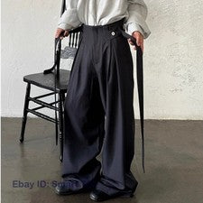 Pantalones japoneses sueltos de pierna ancha estilo callejero para hombre pantalones informales unisex