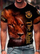 Camiseta Novedad Moda Negro Rojo León Patrón Casual Camiseta De Manga Corta