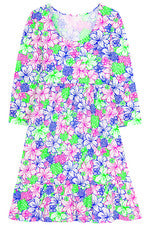 Vestido para mujer - Vestido estampado rosa verde azul - Algodón - Vestido midi - Mediano