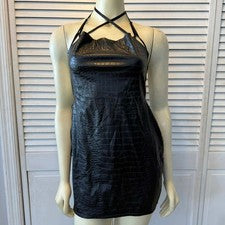 Nuevo con etiquetas Mini Vestido Para Mujer Moda Nova Negro Imitación Cuero M