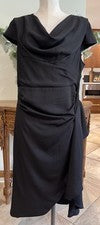 Vestido midi manga corta cuello drapeado negro Fehaute 10 para mujer TT