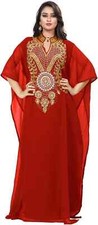 Vestido de Boda Dubai Rojo Georgette Farasha Ramzan Largo Kaftan Abaya Marroquí