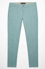 Pantalones elásticos de algodón ajustados delanteros planos verde menta SIVIGLIA 33 Italia nuevos con etiquetas