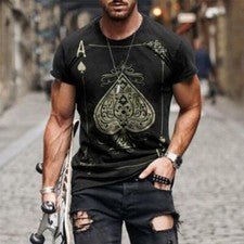 Camiseta Hombre Moda Carta De Póquer As De Espadas Camiseta De Manga Corta Negro