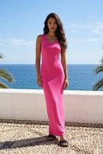 Maxi Vestido de Verano Para Mujer Informal Elástico Clásico Jersey Body Con Cami