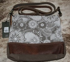 Bolso Myra #1469 Cuero, Lona~12"x4"x9.5"~Correa para el Hombro~Bolsillos~Diseño Floral~
