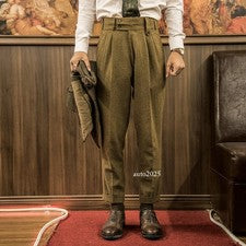 Pantalones de lana militares estilo retro para hombre pantalones informales rectos recortados 4XL
