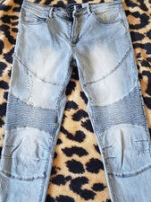 Hombre MODA NOVA HOMBRE FLEX FLACO MOTO ESTAMPADO JEANS 34x32