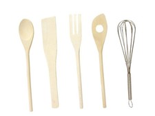 (SY116) JUEGO 5 UTENSILIOS CUBIERTOS ESPATULA CUCHARON COCINA MADERA BATIDORA