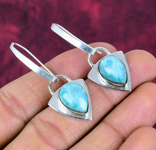Maravillosos pendientes de plata esterlina maciza 925 hechos a mano con piedras preciosas Larimar