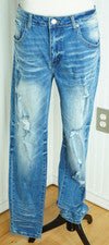 NUEVO Pantalones de mezclilla ajustados desgastados Nova de moda para hombre talla 38 azul nuevos con etiquetas entrepie