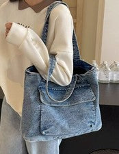 Moda Mujer Denim Bolso de Mano Cartera Informal Escuela Retro Bolso de Hombro
