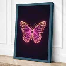Arte de pared moderno en lienzo de mariposa de neón decoración del hogar listo para colgar