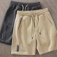 Pantalones Cortos Para Hombre Informales Waffle Verano Transpirables Cintura Elástica Cordón