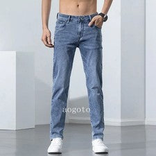 Nuevos Pantalones de mezclilla para hombre Pies ajustados elásticos Moda Informales Pantalones de calle Pantalones depor