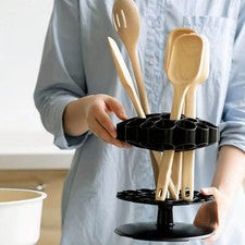 Soporte giratorio para utensilios de cocina para organizar 25 herramientas en encimera de cocina