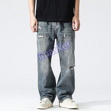 Pantalones rectos sueltos de mezclilla retro de moda para hombre pantalones de mezclilla desgastados pantalones informal