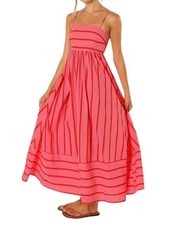 Maxi Vestido Para Mujer Rayas Espalda Calado Correa de Espagueti Corte Fluido Swing1226