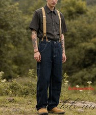 Pantalones de mezclilla a rayas para hombre de colección informales pantalones de pierna ancha británicos