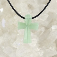 Budawi® Serpentin China Jade Edelstein Kreuz Ankh Hals Schmuck Anhänger Kette