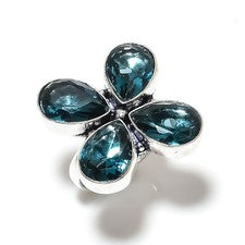 Anillo Indicolita Turmalina Piedras Preciosas Plata de Ley 925 Tamaño Ajustable T338