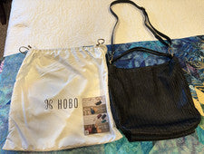 HOBO INT. Bandolera 100% Cuero de Oveja Bolso Hobo Negro Bronce RARO