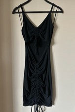 Mini Vestido Moda Boutique Para Mujer Negro Acanalado Frente Abierto Talla Mediana