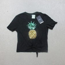 Camiseta de moda SOLO nudo negro para mujer manga corta gráfico de piña talla M