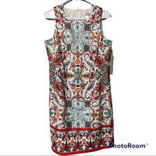 London Times Talla 8 Mujer’s Vestido Sin Mangas Floral Cereza Geométrico Primavera