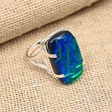 Anillo de plata esterlina maciza 925 hecho a mano con piedras preciosas de ópalo triplete verde joyería