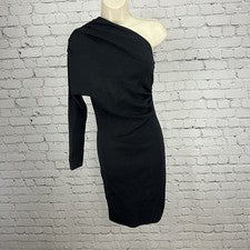 Nuevo con etiquetas Vestido Corto Zara Negro Un Hombro Mangas Largas Elástico Bodycon Acanalado S