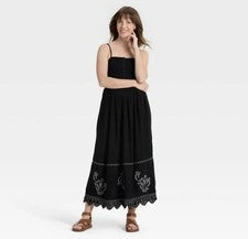 Nuevo con etiquetas Para mujeres Negro Boho Chic Clásico Bordado Costero Vaquera Solero LG Nuevo